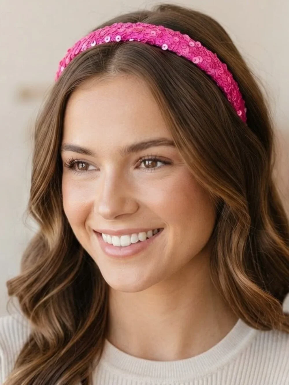 Pink Sequin Thin Headband Shimmering Hair Accessory Hot Pink Sparkle